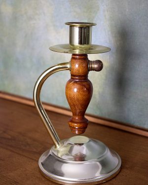 Vintage Brass & Wood Candlestick