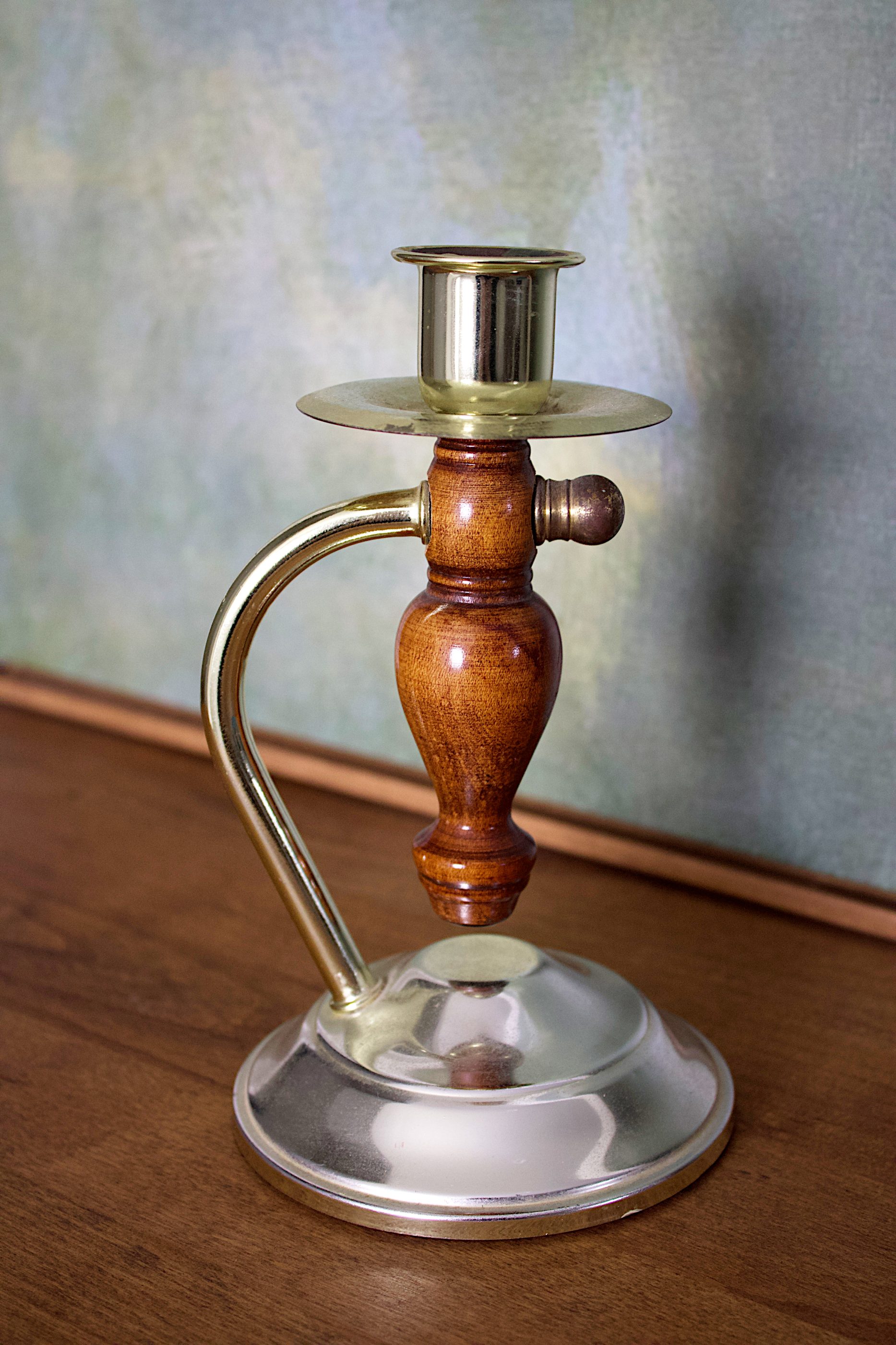 Vintage Brass & Wood Candlestick