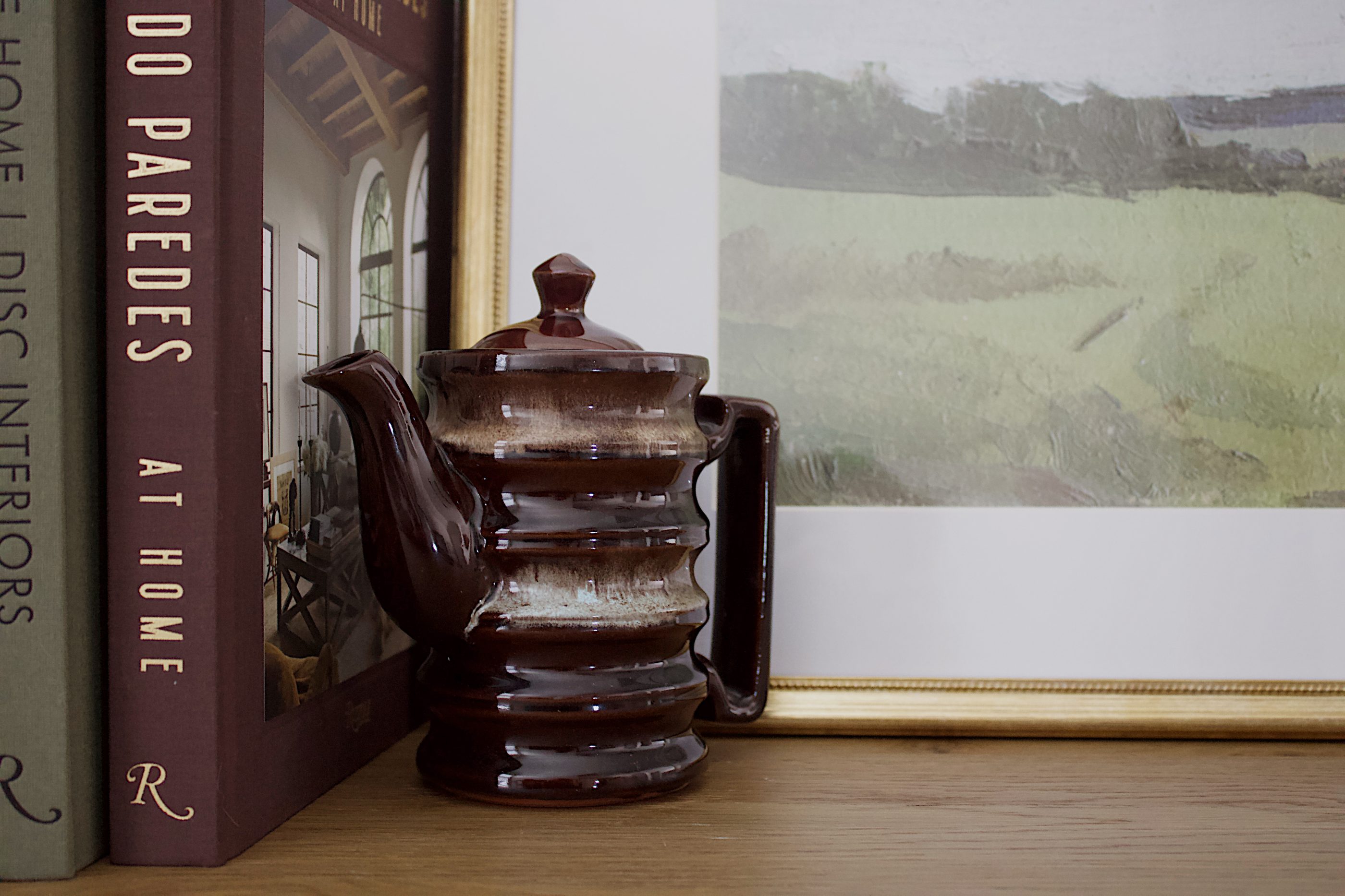 Vintage Ribbed Stoneware Teapot